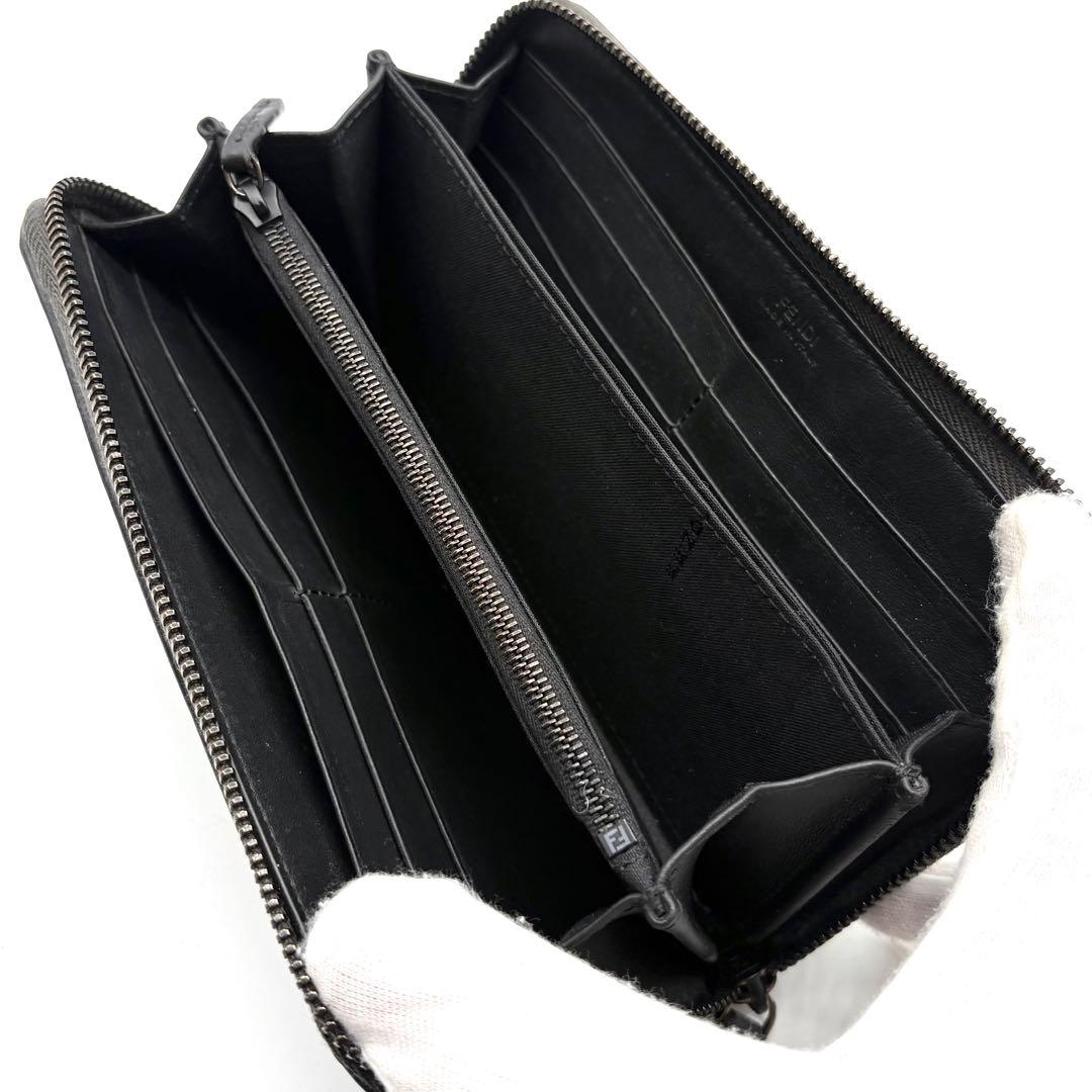 【美品】フェンディ 長財布 ラウンドジップ バグズアイ モンスター グレー