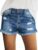 Roskiky – Short décontracté pour femme,  Denim extensible, Ourlet brut côtelé